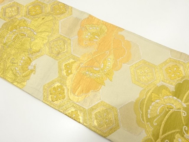JAPANESE KIMONO / ANTIQUE FUKURO OBI / WOVEN- BUTTERFLY PATTERN A FLOR